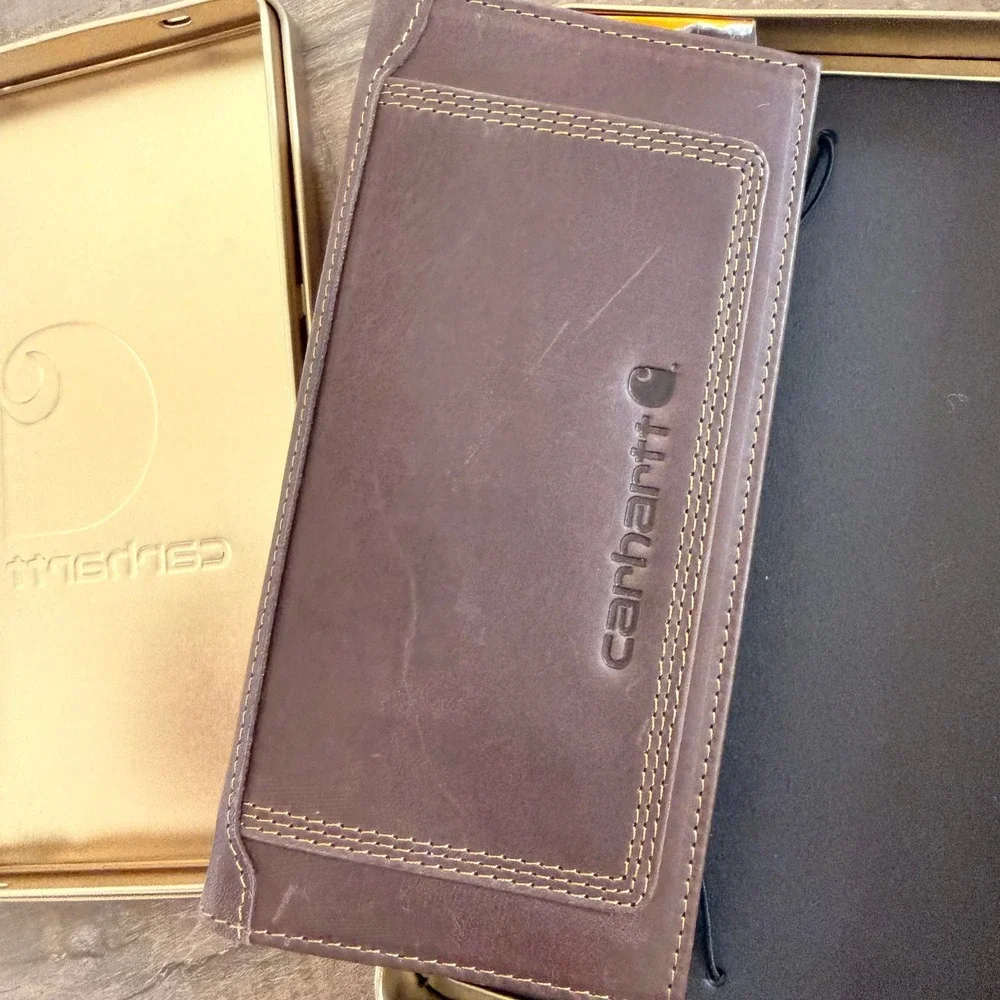 NWT Carhartt Rodeo Wallet Mens OS Brown Leather Triple-Stitched Bifold WW0214